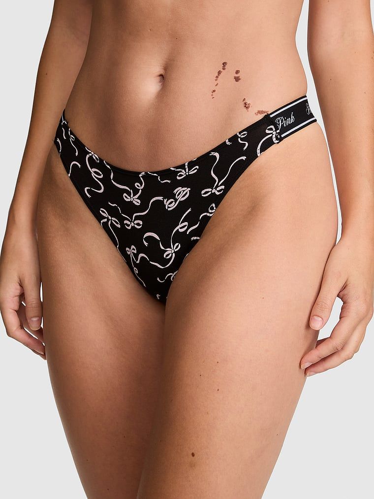 PINK Chiloți tanga din bumbac cu logo și croială înaltă pe picior
