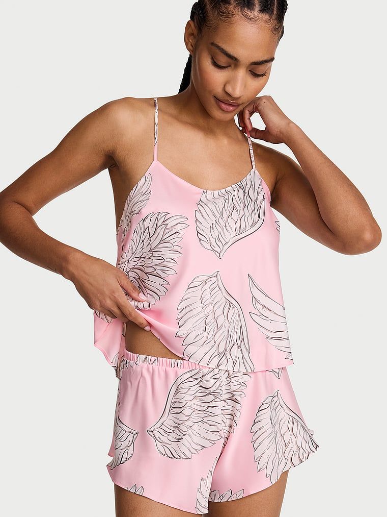 Victoria's Secret Set maiou și pantaloni scurți din satin, cu spatele decupat