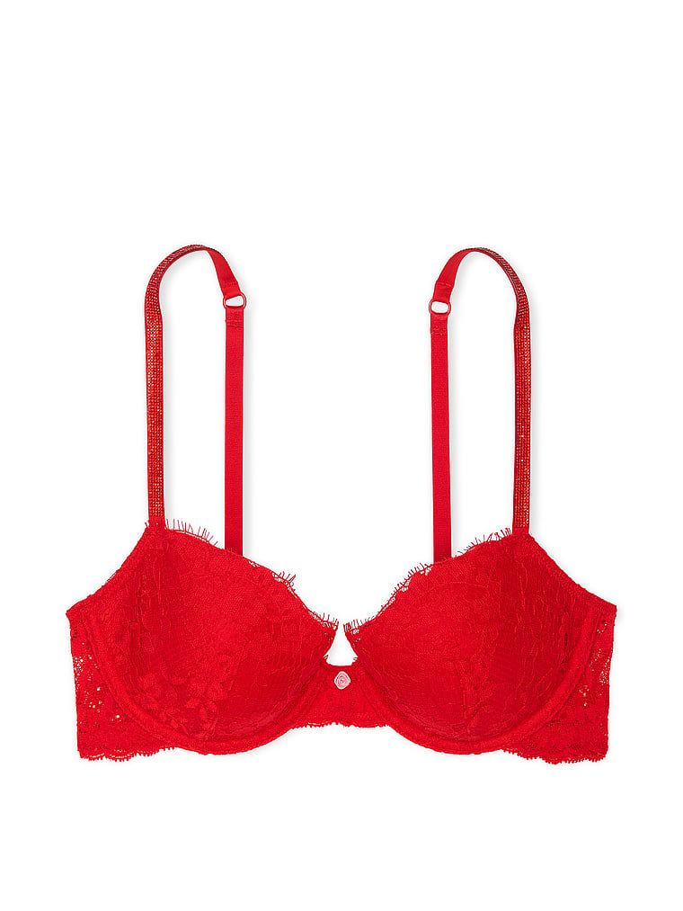 Sutien din dantelă ușor căptușit cu Twinkle Strap Demi strălucitor. Produsul este roșu și provine din colecția Dream Angels.