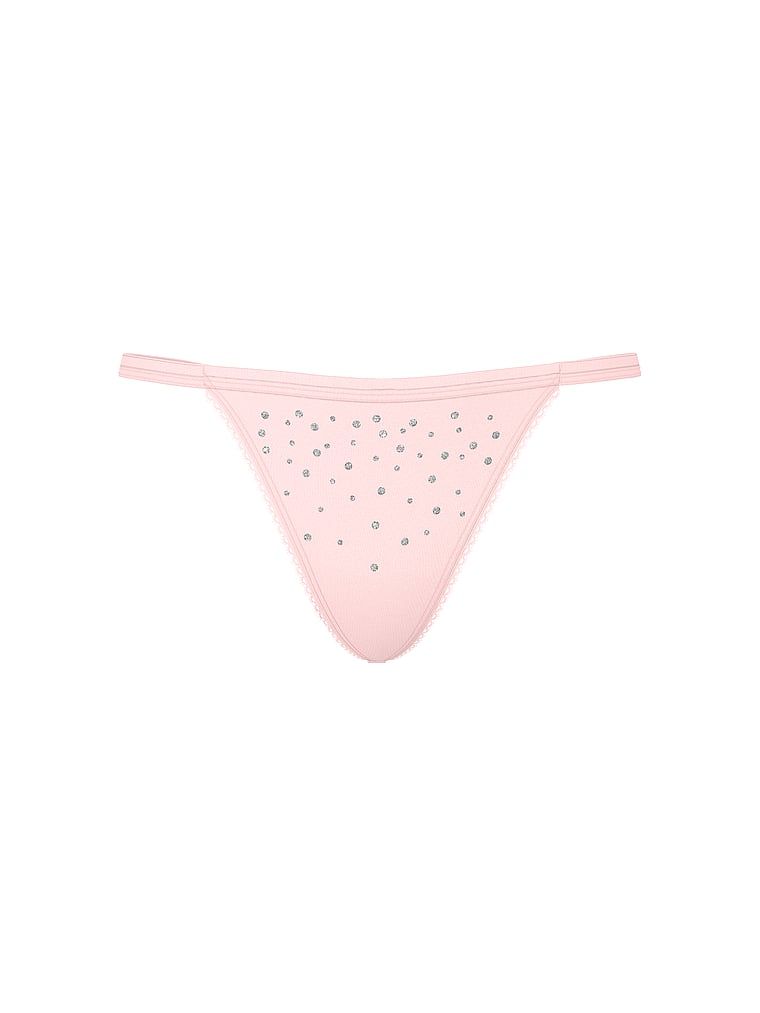 Tanga din bumbac cu paiete Sparkle. Produsul este de culoare roz și provine din colecția Victoria's Secret.