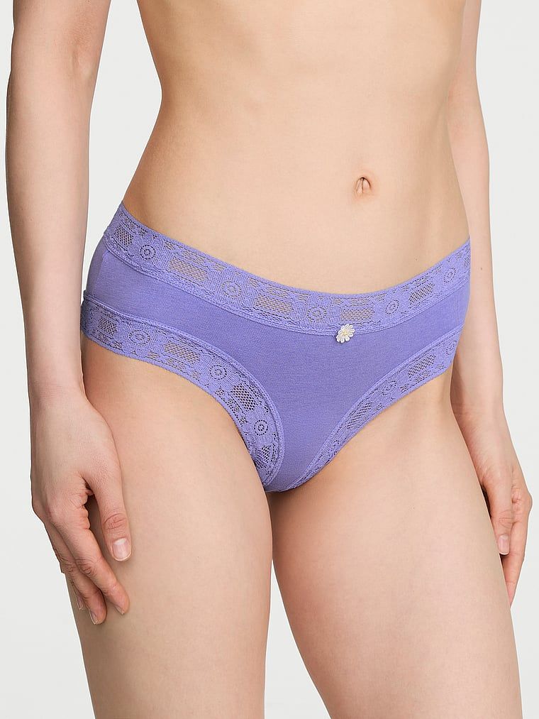 Lace Trim Chiloți Cheeky din bumbac, cu margini din dantelă