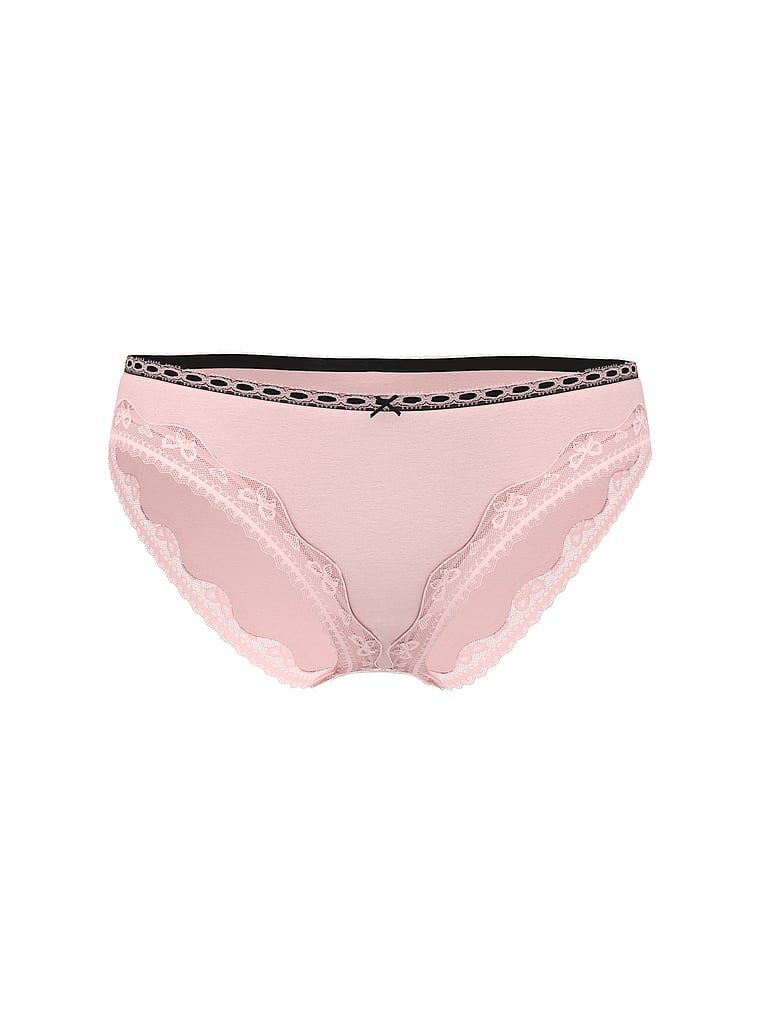 Chiloți din bumbac Bikini cu margini cu dantelă și fundă. Produsul este roz și provine din colecția Lace Trim.