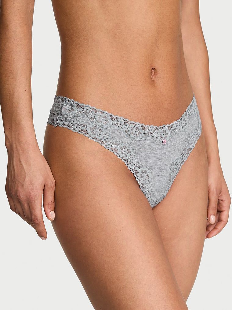 Lace Trim Chiloți Tanga din bumbac, cu talie din dantelă