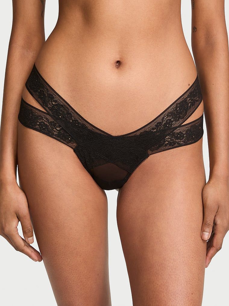 Very Sexy Chiloți Tanga cu benzi decupate, din dantelă cu trandafiri