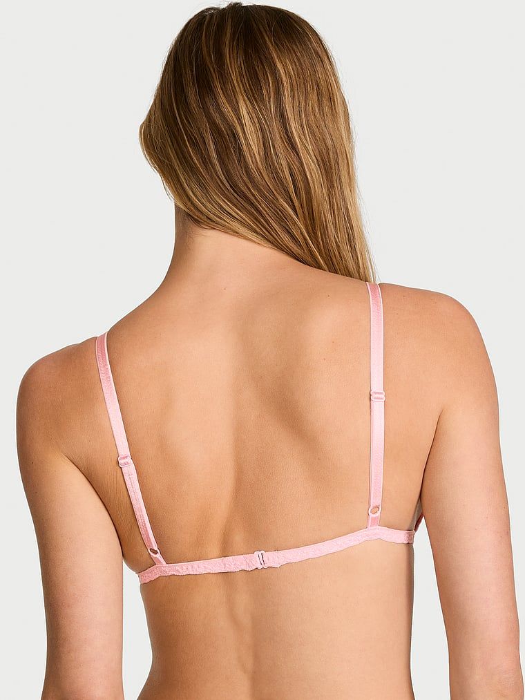 Bralette din dantelă fără căptușeală. Produsul este roz și provine din colecția Victoria's Secret.