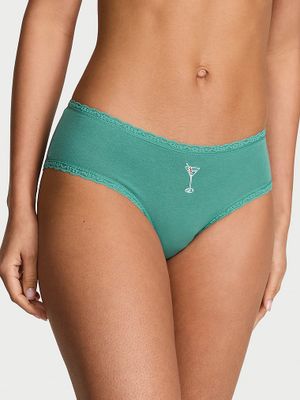 Lace Trim Chiloți Cheeky din bumbac cu talie din dantelă