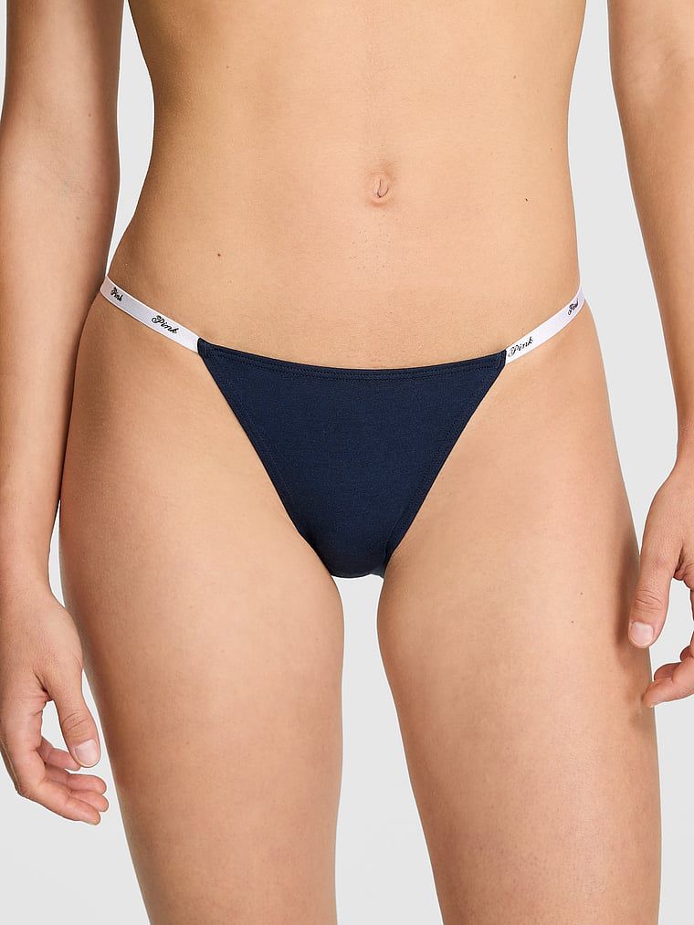 Chiloți de bikini cu șir din bumbac cu logo
