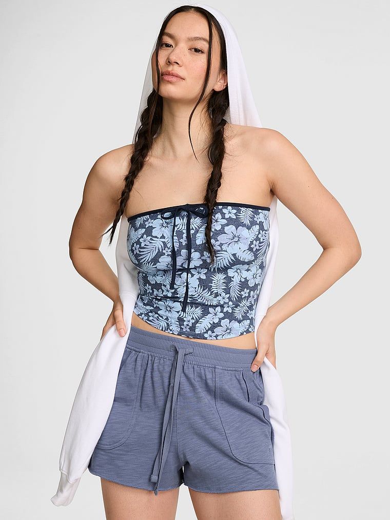 Top bandeau cu fronseuri și fundă în față All-Day Cotton