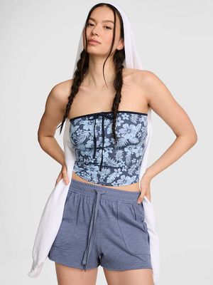 Top bandeau cu fronseuri și fundă în față All-Day Cotton