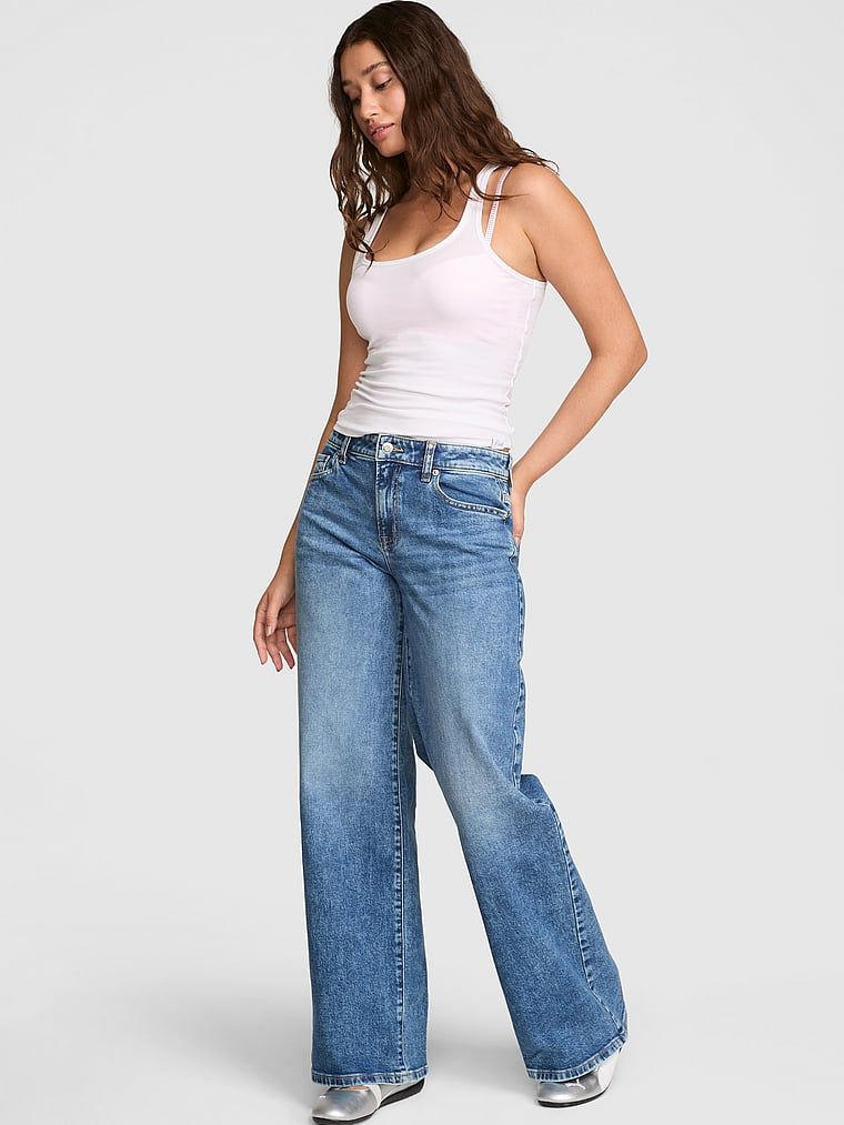Blugi baggy cu croi larg și talie medie Denim by PINK