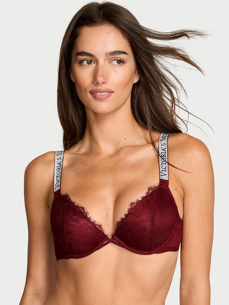 Very Sexy Sutien Demi cu bretele strălucitoare, cu decolteu adânc și căptușeală subțire, din dantelă cu trandafiri