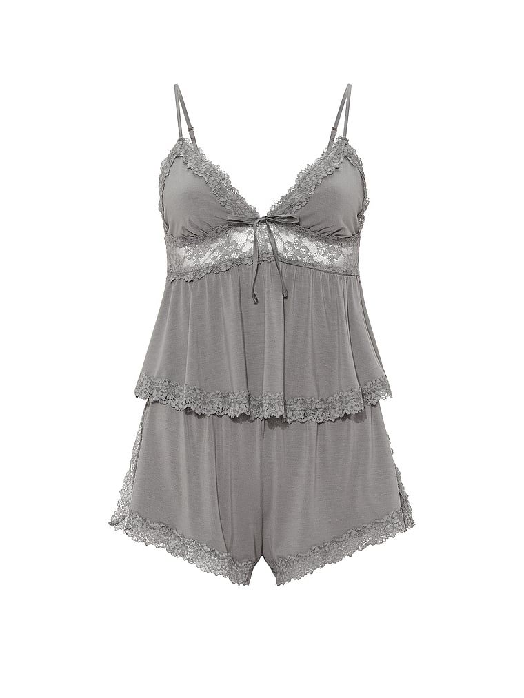 Set de dormit modal - top cu bretele și pantaloni scurți SoSoft. Produsul este de culoare gri și provine din colecția Victoria's Secret.