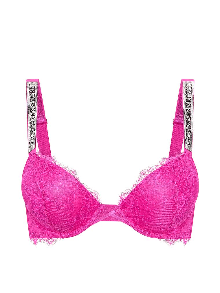 Sutien cu dantelă push-up care mărește pentru 2 mărimi Bombshell Shine Strap. Produsul este roz și provine din colecția Very Sexy.