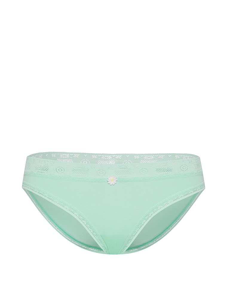 Chiloți din bumbac cu dantelă croșetată Bikini Produsul este verde și provine din colecția Lace Trim.