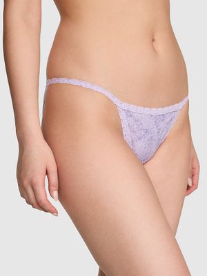 Chiloți string bikini din bumbac cu dantelă