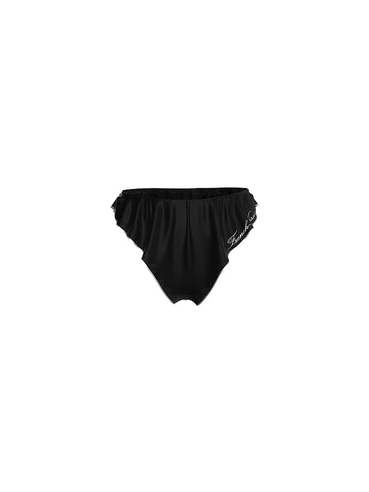 Satin Flutter Chiloți obraznici cu volane. Produsul este negru și provine din colecția Victoria's Secret.