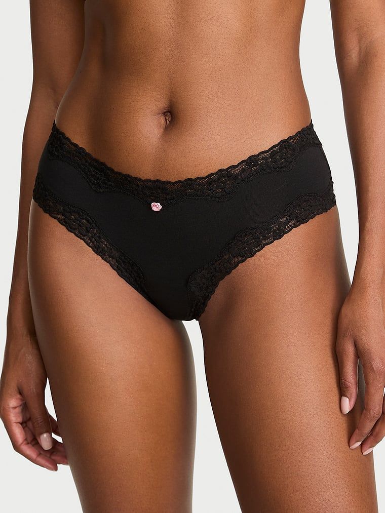 Lace Trim Chiloți Cheeky din bumbac cu talie din dantelă