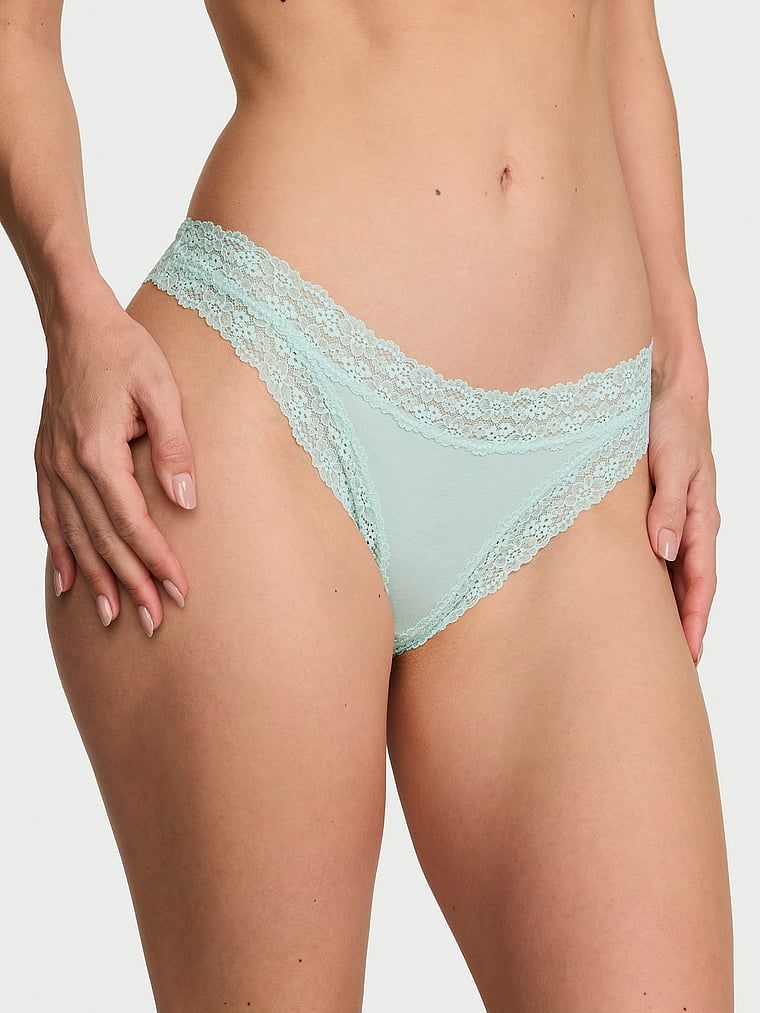 Lace Trim Chiloți Tanga din bumbac, cu margini din dantelă