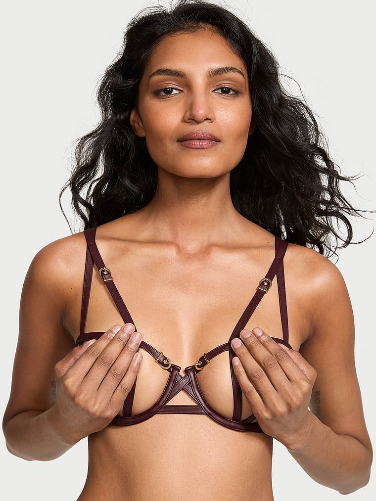 Very Sexy Sutien Balconette cu cupe deschise, din imitație de piele