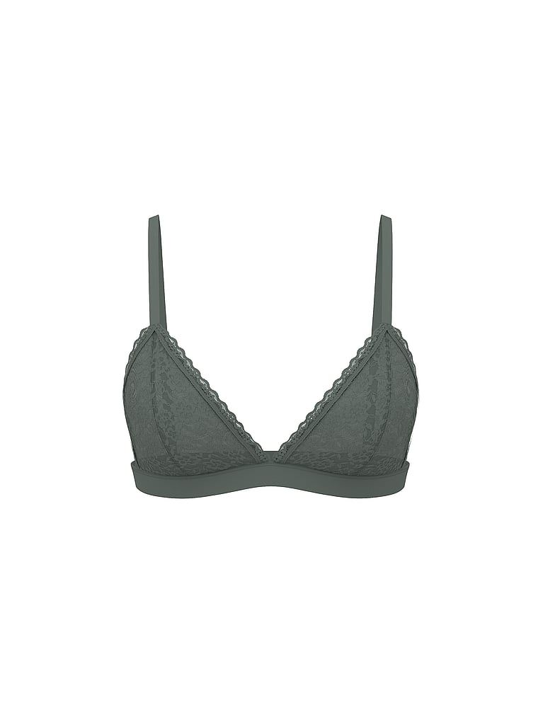 Bralette din dantelă fără căptușeală. Produsul este de culoare verde și provine din colecția Victoria's Secret.