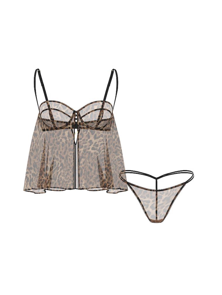Geo Leo Babydoll, juponă și tanga. Produsul este modelat și provine din colecția Very Sexy.
