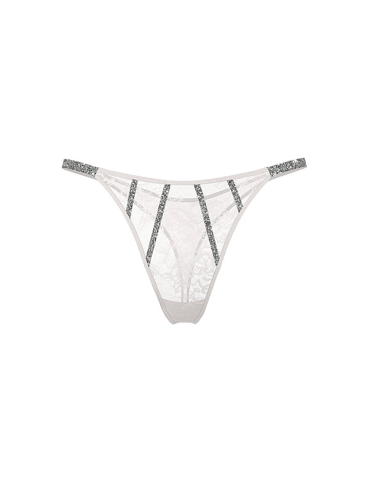 Tanga din dantelă cu bretele Gradient Shine lucioase. Produsul este de culoare albă și provine din colecția Very Sexy.