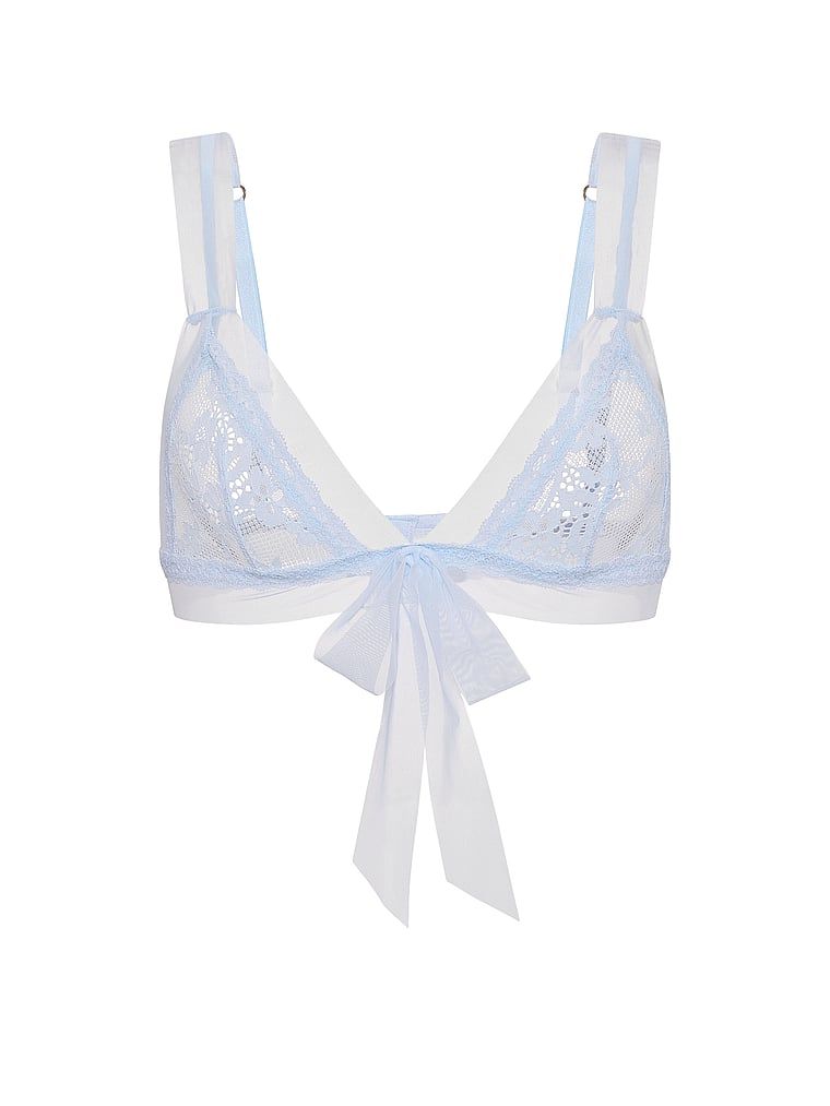 Bralette bralet realizat din dantelă și plasă din plasă. Produsul este albastru și provine din colecția Dream Angels.