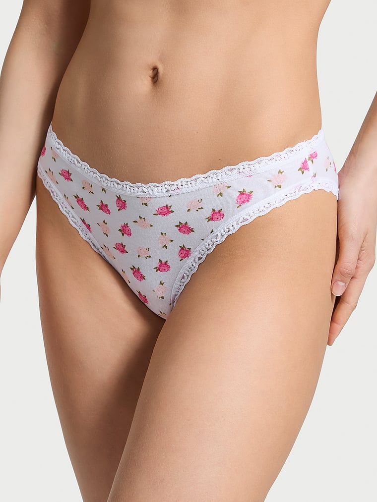 Chiloți din bumbac cu dantelă Lunghi-Trim Bikini. Produsul are un model floral și provine din colecția Lacie.