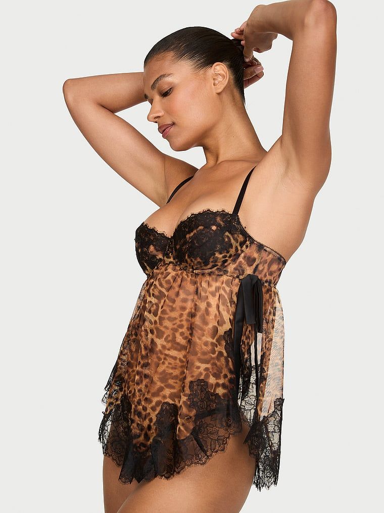 Very Sexy Set Babydoll Wicked cu margine din dantelă, fără căptușeală, transparent