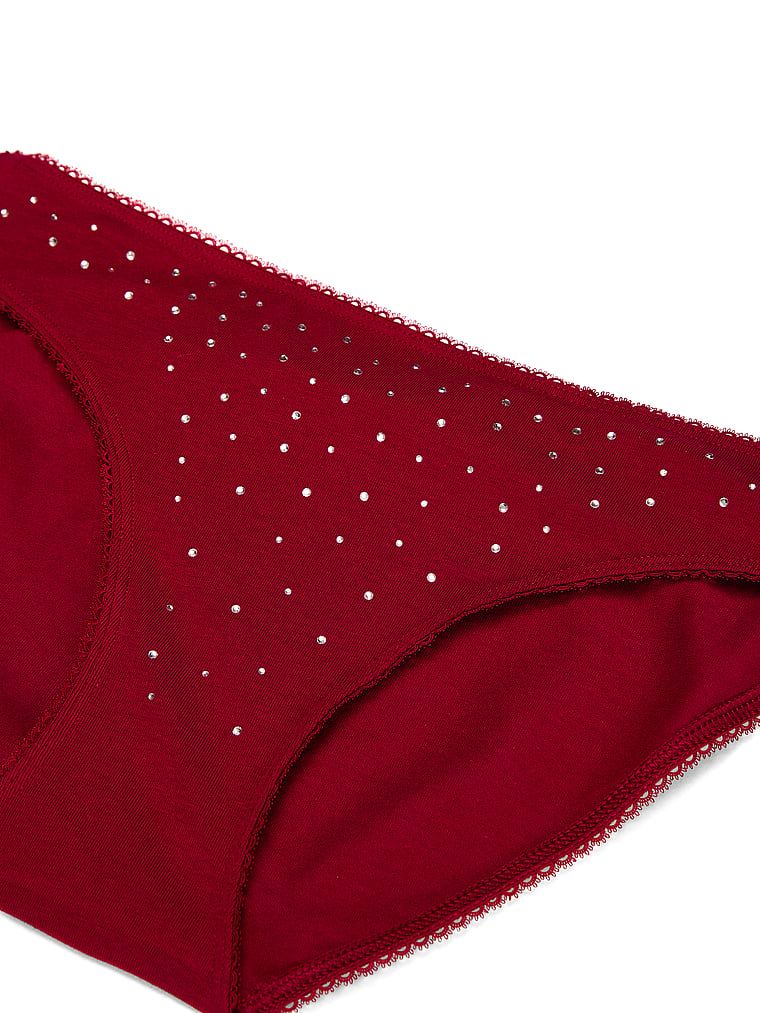 Chiloți din bumbac cu paiete Sparkle Bikini. Produsul este de culoare roșie și provine din colecția Victoria's Secret.