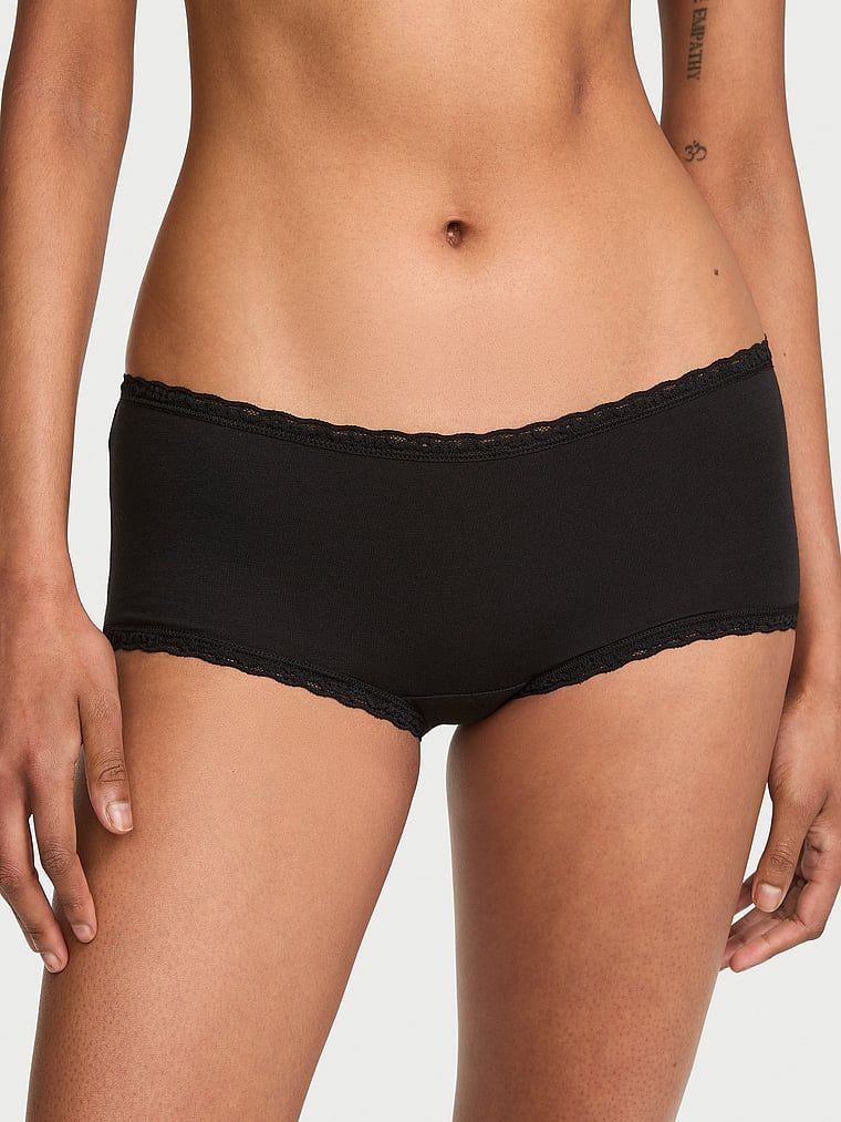 Lace Trim Chiloți Boyshort din bumbac, cu margini din dantelă