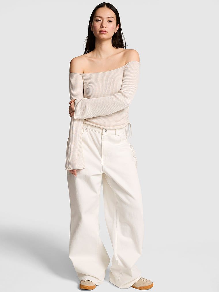 cu drapaj lateral off-shoulder Pulover
