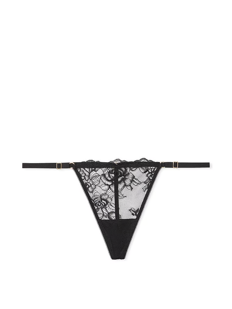 Tanga din dantelă cu bretele reglabile Rose Lace V-String. Produsul este negru și provine din colecția Very Sexy.
