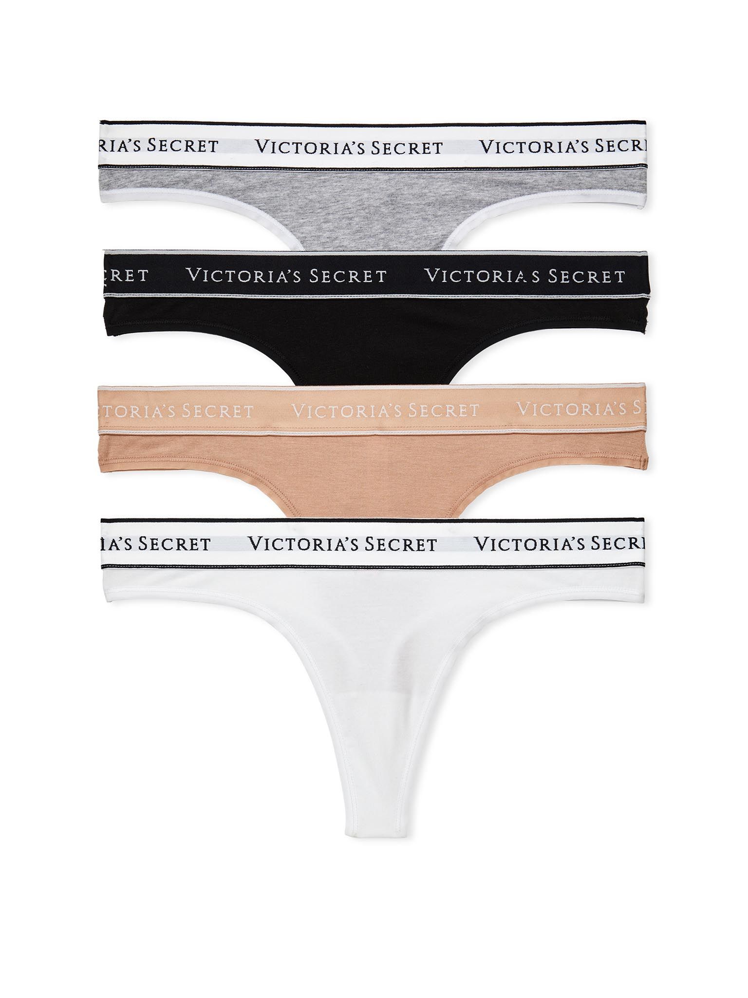 Victoria's Secret Set De 4 Perechi De Chiloți Tanga Din Bumbac, Cu Logo Aplicat Mic, Cadouri pentru Ea