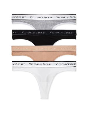 Victoria's Secret Set de 4 perechi de chiloți Tanga din bumbac, cu logo aplicat