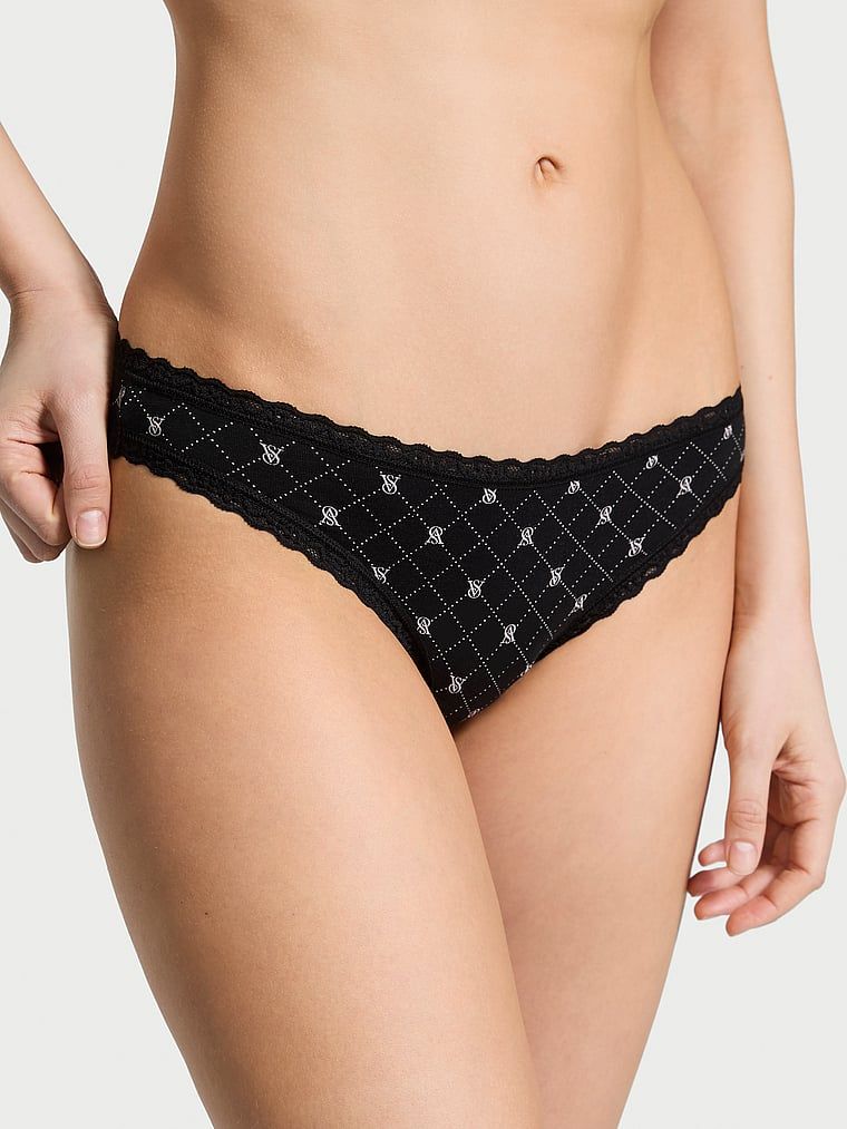 Chiloți din bumbac cu dantelă Lunghi-Trim Bikini. Produsul este modelat și provine din colecția Lacie.