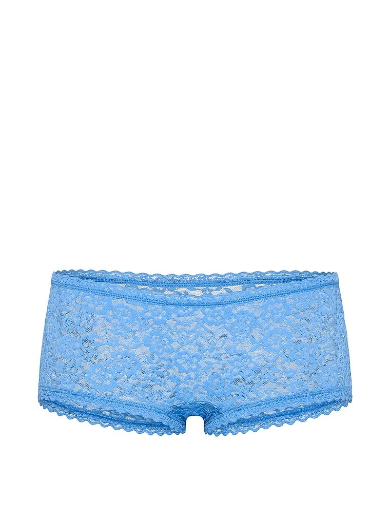 Pantaloni scurți din dantelă, pantaloni scurți cu talie joasă Boyshort. Produsul este albastru și provine din colecția Lacie.
