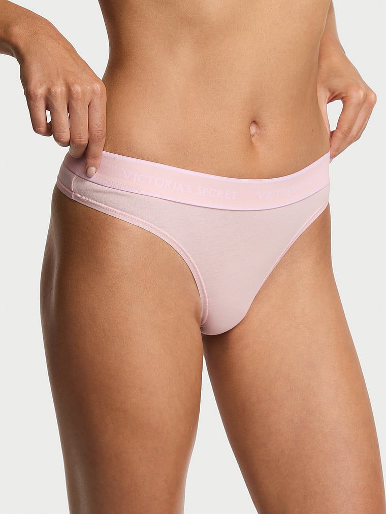 Tanga din bumbac cu logo în talie. Produsul este de culoare roz și provine din colecția Cottumbac.
