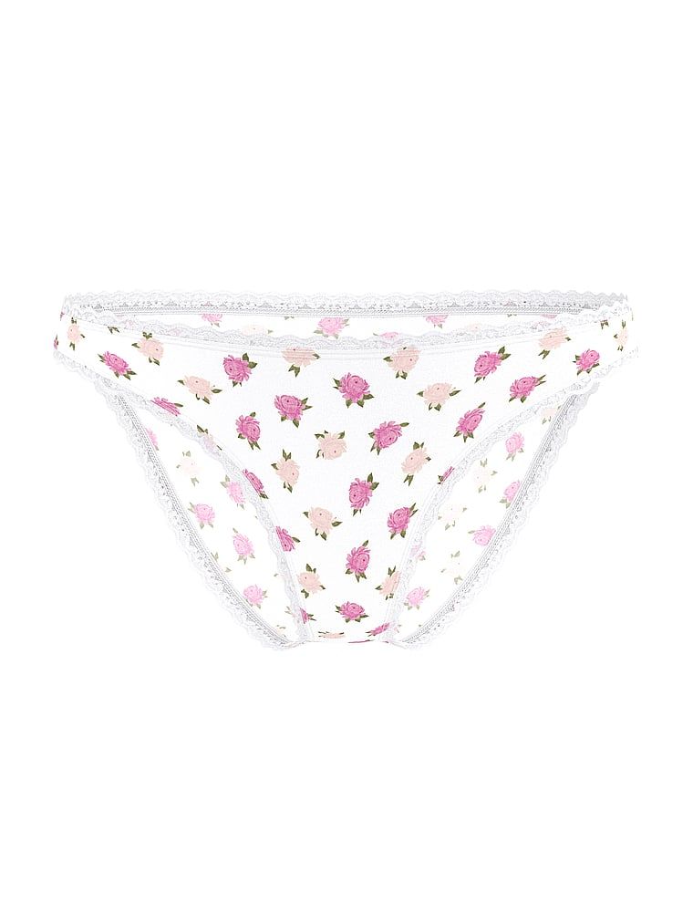 Chiloți din bumbac cu dantelă Lunghi-Trim Bikini. Produsul are un model floral și provine din colecția Lacie.