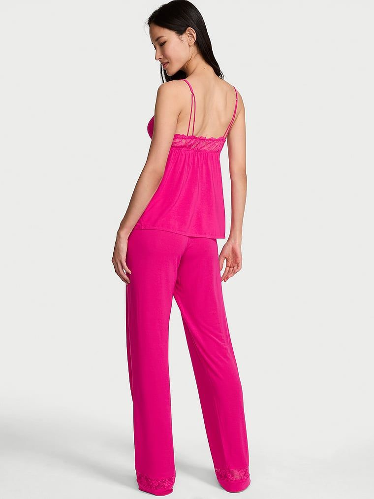 Pijamale modale - o bluză cu bretele și pantaloni lungi SoSoft. Produsul este roz și provine din colecția Victoria's Secret.