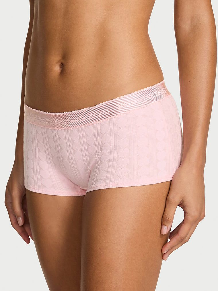 Pantaloni scurți de bumbac cu inimioare și logo-ul Heart Pointelle Boyshort. Produsul este roz și provine din colecția Bumbac.