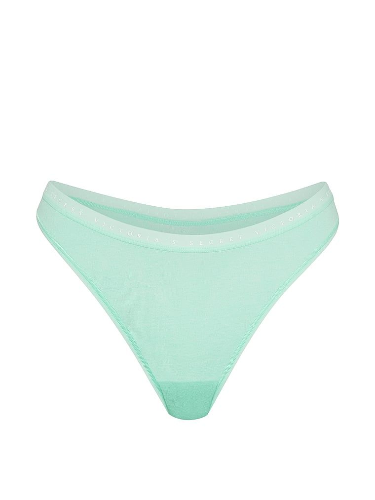Tanga de bumbac cu picior înalt. Produsul este de culoare verde și provine din colecția Victoria's Secret.