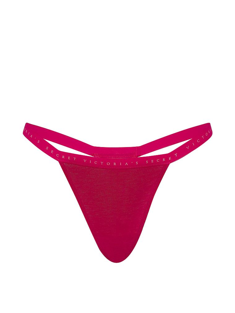 Tanga de bumbac elastic. Produsul este roz și provine din colecția Victoria's Secret.