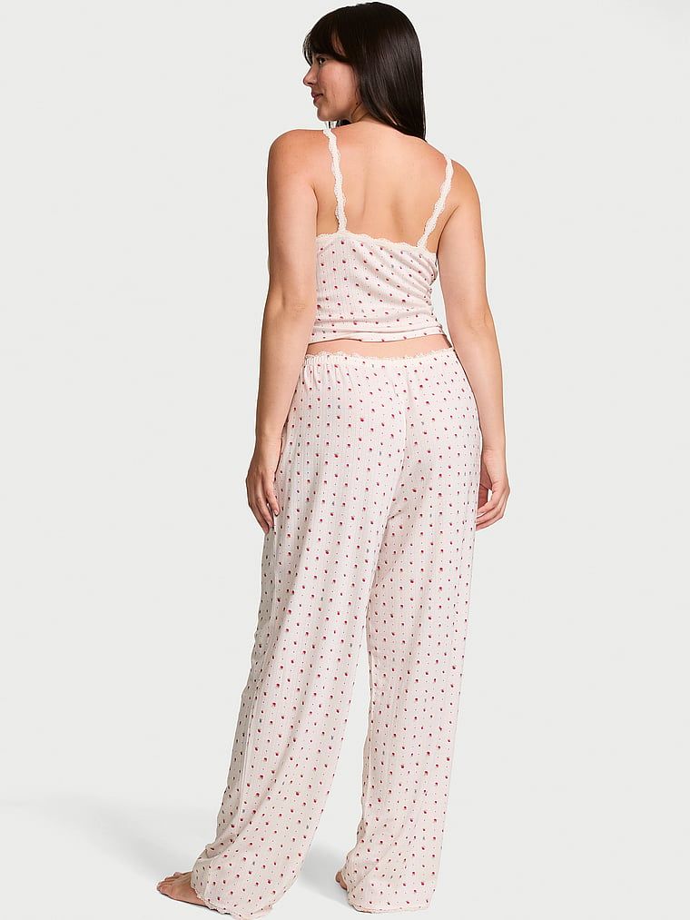 Set de dormit - top cu bretele și pantaloni lungi Pointelle. Produsul are o culoare florală și provine din colecția Victoria's Secret.