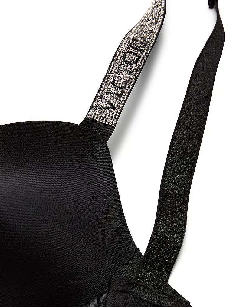 Sutien de mărire push-up 2 mărimi Bombshell Shine curea. Produsul este negru și provine din colecția Very Sexy.