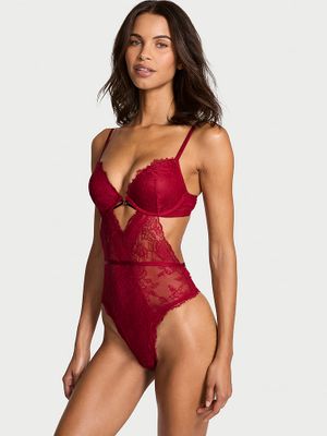 Very Sexy Piesă Teddy cu push-up din dantelă cu trandafiri