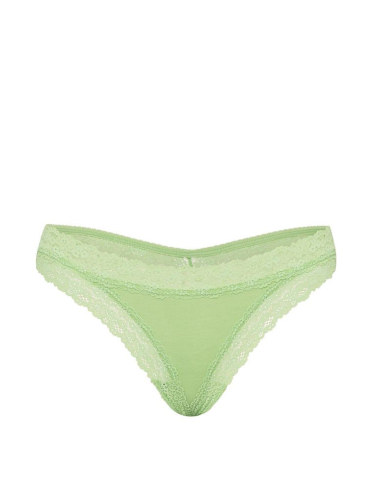 Tanga de bumbac cu dantelă - Margine din dantelă. Produsul este de culoare verde și provine din colecția Lace Trim.