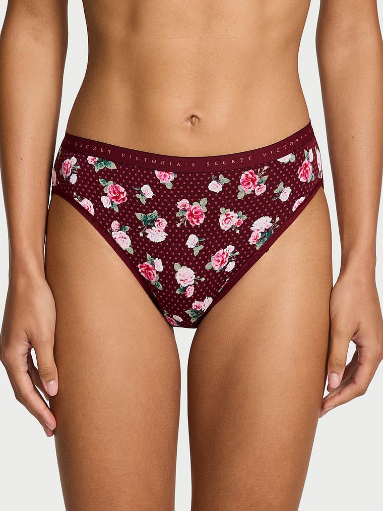 Chiloți din bumbac cu picioare înalte Chiloți cu picioare înalte. Produsul are un model floral și provine din colecția Victoria's Secret.