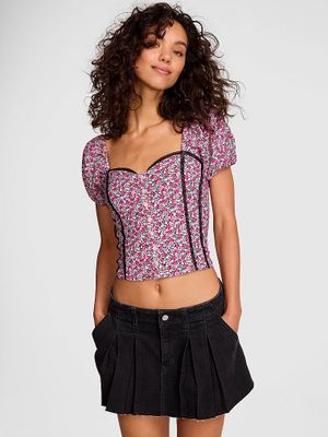 Top corset cu mâneci bufante