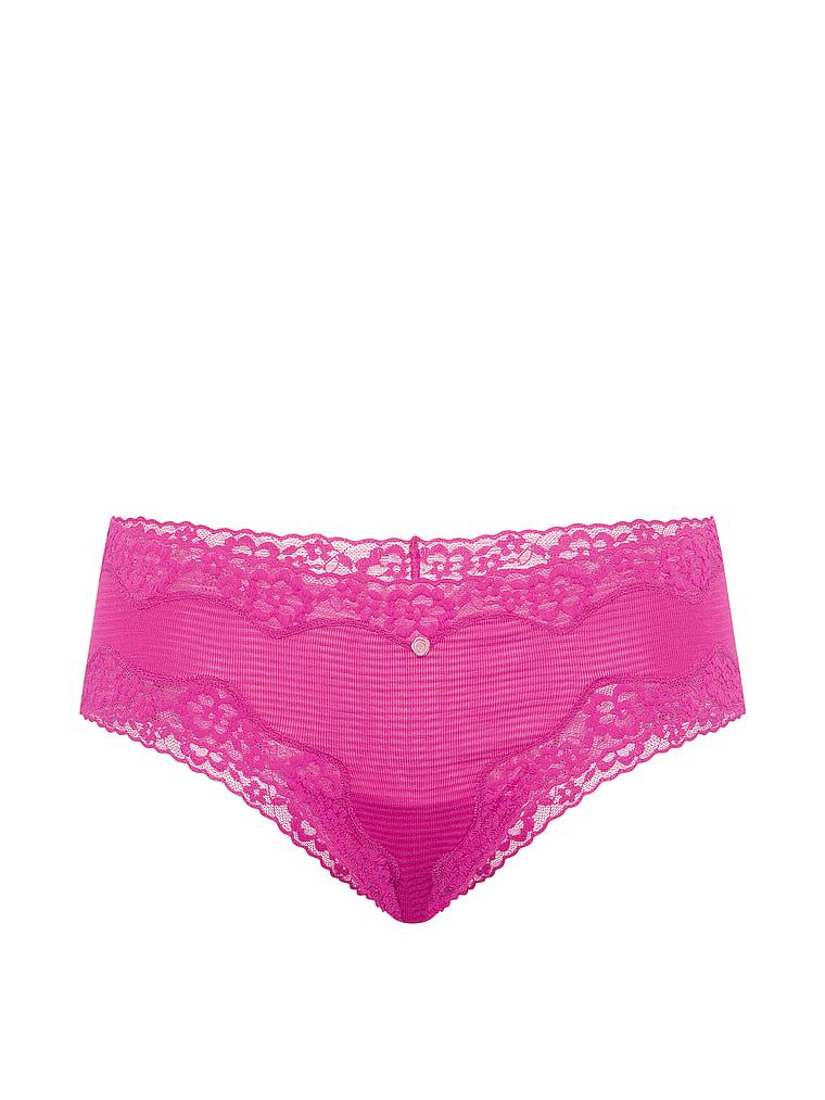 Chiloți din bumbac cu dungi și dantelă pe margini Obraznic. Produsul este roz și provine din colecția Lace Trim.